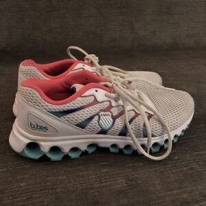 K-Swiss Women's Tubes Run 100 Sneakers Shoes Sz 7.5 White/Turquoise/Pink
